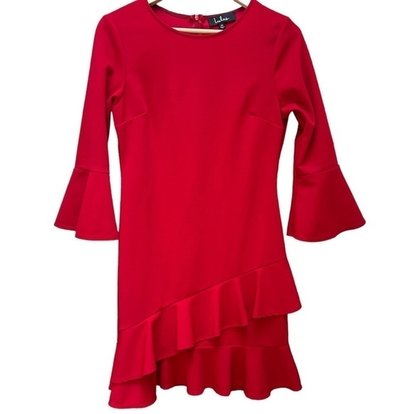 Lulus Red Ruffle Bodycon Mini Dress 3/4 Bell Sleeve Womens Size M‎ - Picture 1 of 9